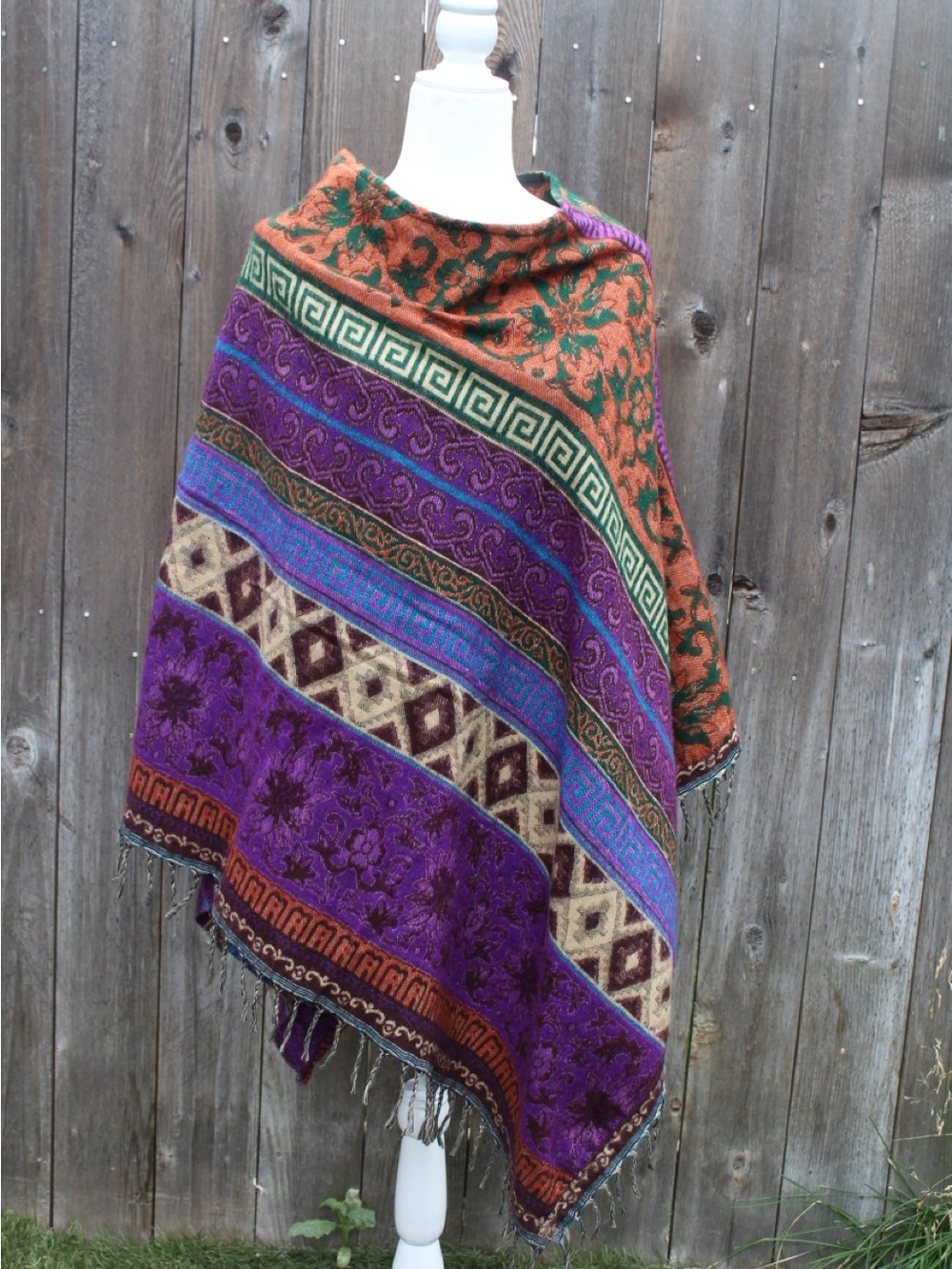 Boho Multi-Color Patterned Poncho - Picture 3 of 5